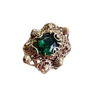 Vintage Fancy Unmarked Czech Faceted Glass Filigree Adjustable Ring (A2580)